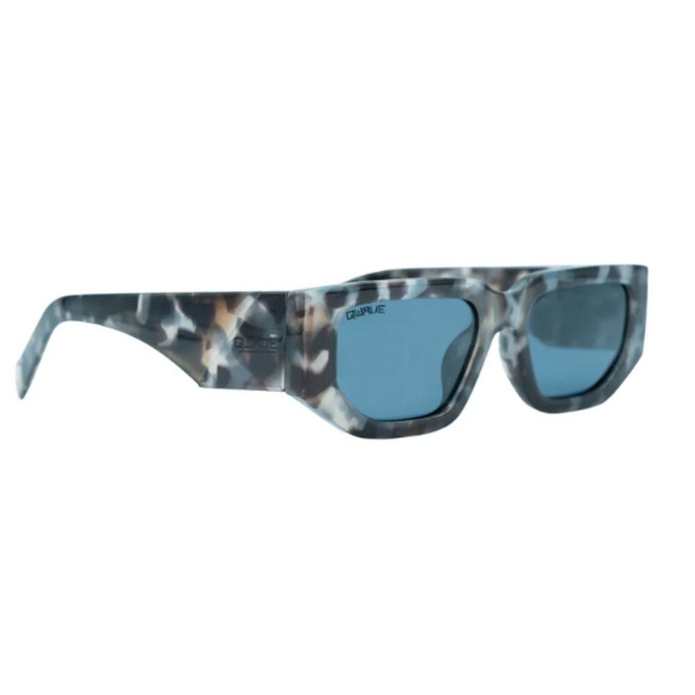 Womens Marbled Tortoise Frame Sky Blue Lens Wide Temple Rectangle Sunglasses New